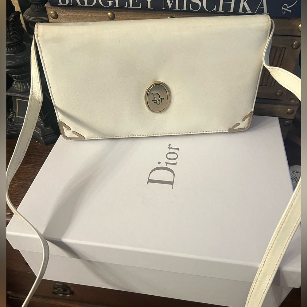 Vintage Dior white beige shoulder bag purse with box